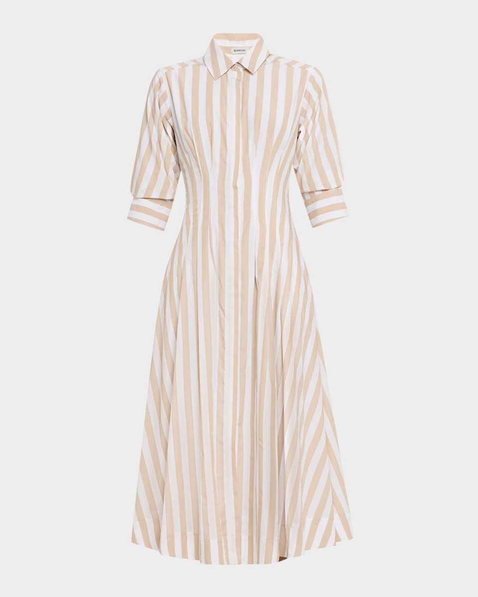 Jazz Stripe Pintuck Midi Shirtdress